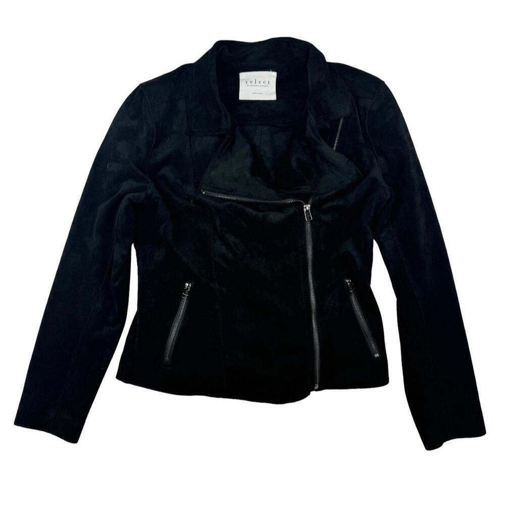 Velvet by Graham & Spencer Xandra Faux Suede Moto Jacket Black Size S